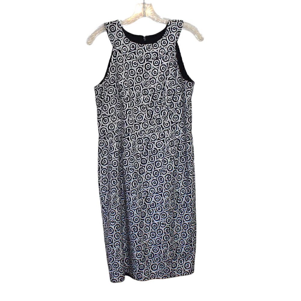Adrianna Papell Sleeveless Pencil Geometric Navy Blue White Dress Size 10
